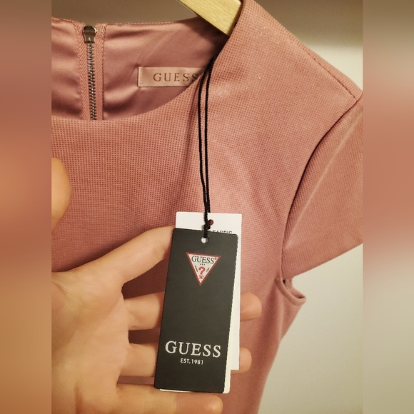 NWT GUESS Ramona dress. Shiny squared bonded suede. Blush pink. Size S. - Picture 8 of 13